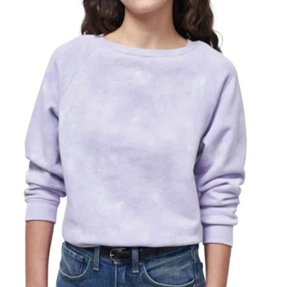 Nili Lotan Classic Crew Neck T Light Lavender Crop Tie Dye Sweatshirt Essential - Picture 1 of 7